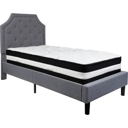 Centerline Dynamics Beds & Headboards Brighton Tufted Upholstered Platform Bed, Lgt Gry, With Pocket Spring Mattress, Twin