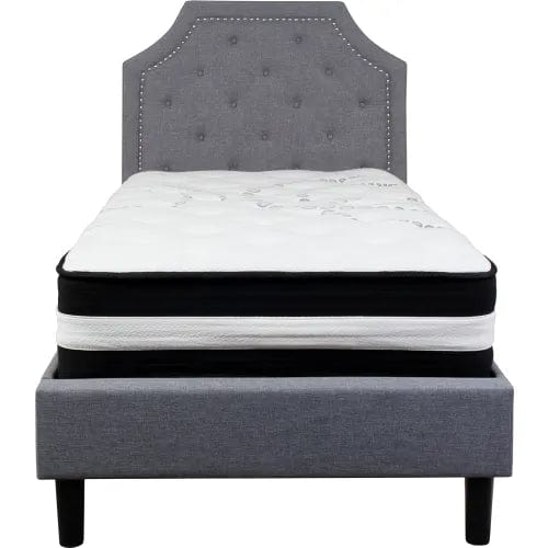 Centerline Dynamics Beds & Headboards Brighton Tufted Upholstered Platform Bed, Lgt Gry, With Pocket Spring Mattress, Twin