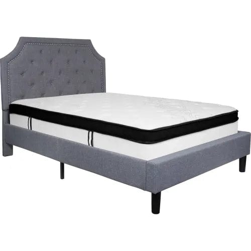 Centerline Dynamics Beds & Headboards Brighton Tufted Upholstered Platform Bed, Light Gray, Memory Foam Mattress, Full