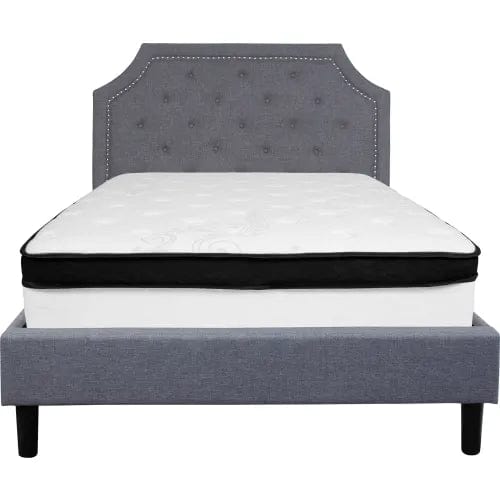 Centerline Dynamics Beds & Headboards Brighton Tufted Upholstered Platform Bed, Light Gray, Memory Foam Mattress, Full