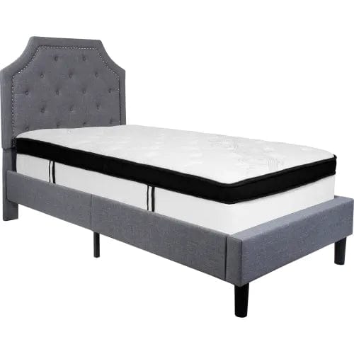 Centerline Dynamics Beds & Headboards Brighton Tufted Upholstered Platform Bed, Light Gry, With Memory Foam Mattress, Twin