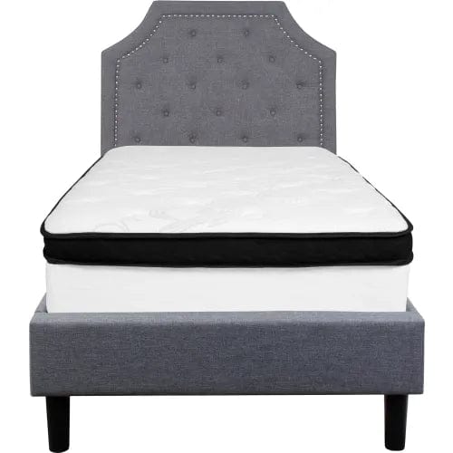 Centerline Dynamics Beds & Headboards Brighton Tufted Upholstered Platform Bed, Light Gry, With Memory Foam Mattress, Twin