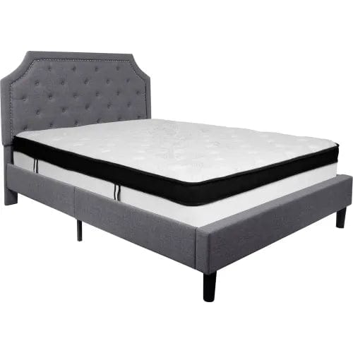 Centerline Dynamics Beds & Headboards Flash Furniture Brighton Tufted Upholstered Platform Bed, Light Gray, Memory Foam Mattress, Queen