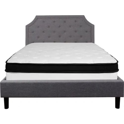 Centerline Dynamics Beds & Headboards Flash Furniture Brighton Tufted Upholstered Platform Bed, Light Gray, Memory Foam Mattress, Queen