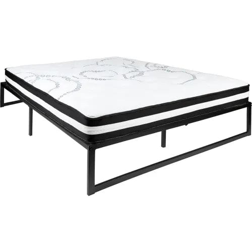 Centerline Dynamics Beds & Headboards Metal Platform Bed Frame, 14" H, 10" Pocket Spring Mattress in a Box, Queen Size