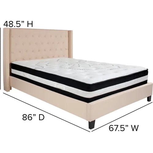 Centerline Dynamics Beds & Headboards Riverdale Tufted Upholstered Platform Bed, Beige, Pocket Spring Mattress, Queen