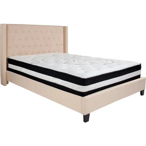 Centerline Dynamics Beds & Headboards Riverdale Tufted Upholstered Platform Bed, Beige, Pocket Spring Mattress, Queen