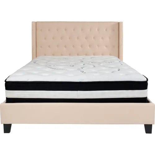 Centerline Dynamics Beds & Headboards Riverdale Tufted Upholstered Platform Bed, Beige, Pocket Spring Mattress, Queen