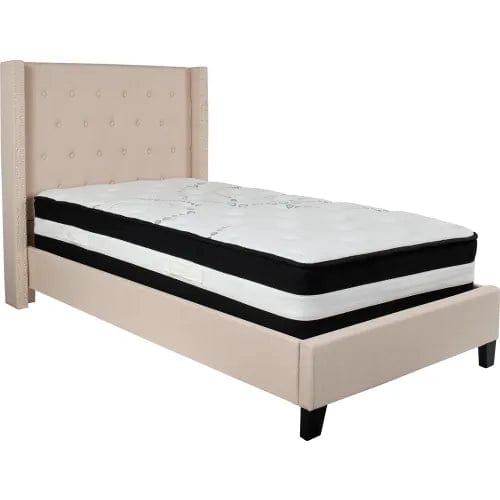 Centerline Dynamics Beds & Headboards Riverdale Tufted Upholstered Platform Bed, Beige, Pocket Spring Mattress, Twin