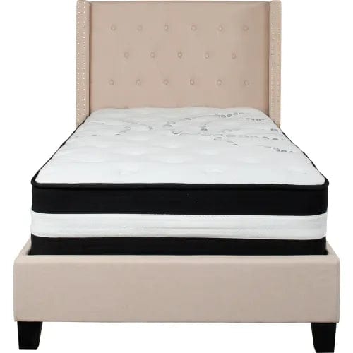 Centerline Dynamics Beds & Headboards Riverdale Tufted Upholstered Platform Bed, Beige, Pocket Spring Mattress, Twin