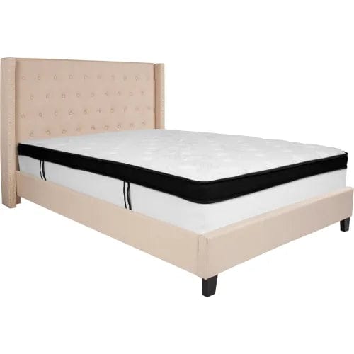 Centerline Dynamics Beds & Headboards Riverdale Tufted Upholstered Platform Bed, Beige With Memory Foam Mattress, Queen