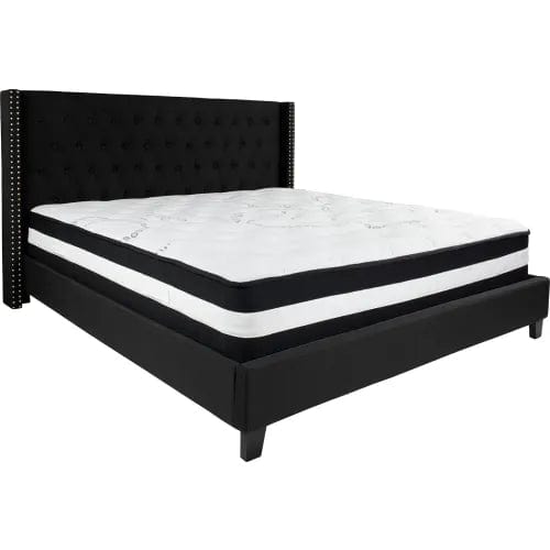 Centerline Dynamics Beds & Headboards Riverdale Tufted Upholstered Platform Bed, Black, Pocket Spring Mattress, King