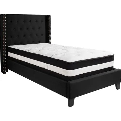 Centerline Dynamics Beds & Headboards Riverdale Tufted Upholstered Platform Bed, Black, Pocket Spring Mattress, Twin