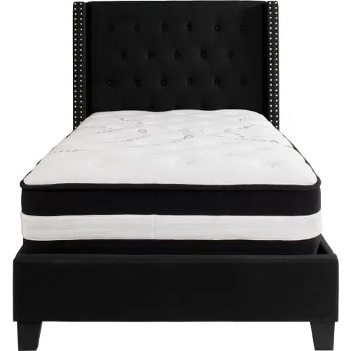 Centerline Dynamics Beds & Headboards Riverdale Tufted Upholstered Platform Bed, Black, Pocket Spring Mattress, Twin