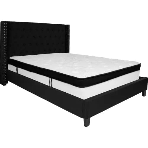 Centerline Dynamics Beds & Headboards Riverdale Tufted Upholstered Platform Bed, Black With Memory Foam Mattress, Queen