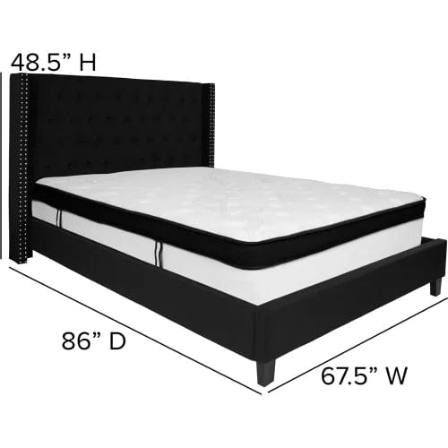 Centerline Dynamics Beds & Headboards Riverdale Tufted Upholstered Platform Bed, Black With Memory Foam Mattress, Queen