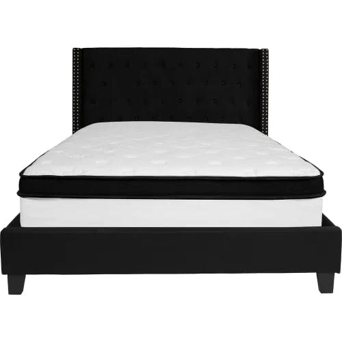 Centerline Dynamics Beds & Headboards Riverdale Tufted Upholstered Platform Bed, Black With Memory Foam Mattress, Queen