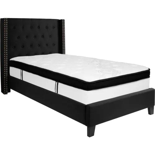 Centerline Dynamics Beds & Headboards Riverdale Tufted Upholstered Platform Bed, Black, With Memory Foam Mattress, Twin