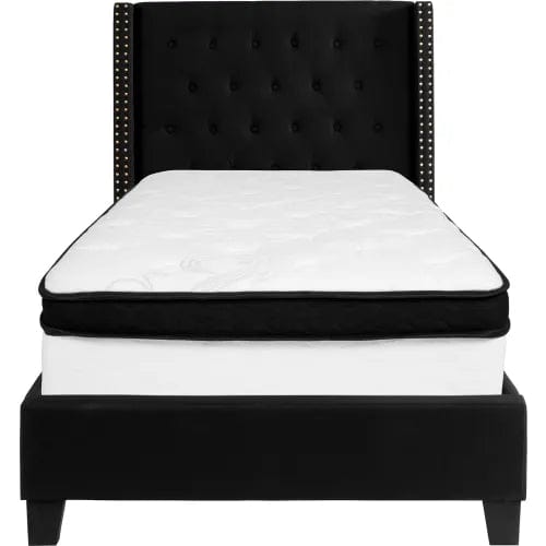 Centerline Dynamics Beds & Headboards Riverdale Tufted Upholstered Platform Bed, Black, With Memory Foam Mattress, Twin