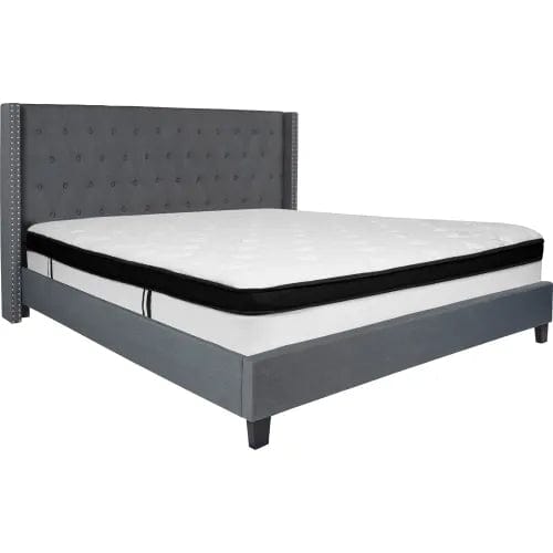 Centerline Dynamics Beds & Headboards Riverdale Tufted Upholstered Platform Bed, Dark Gray, Memory Foam Mattress, King