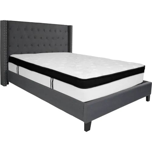 Centerline Dynamics Beds & Headboards Riverdale Tufted Upholstered Platform Bed, Dark Gray, Memory Foam Mattress, Queen