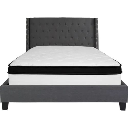 Centerline Dynamics Beds & Headboards Riverdale Tufted Upholstered Platform Bed, Dark Gray, Memory Foam Mattress, Queen