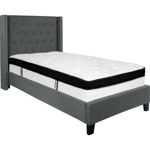 Centerline Dynamics Beds & Headboards Riverdale Tufted Upholstered Platform Bed, Dark Gray, Memory Foam Mattress, Twin