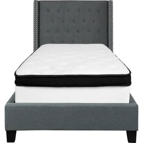 Centerline Dynamics Beds & Headboards Riverdale Tufted Upholstered Platform Bed, Dark Gray, Memory Foam Mattress, Twin