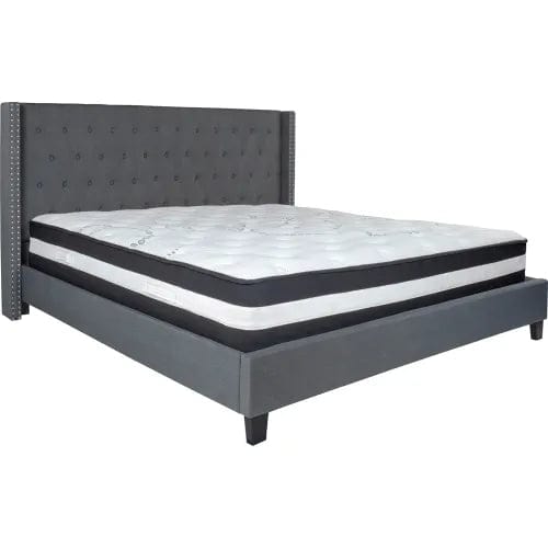 Centerline Dynamics Beds & Headboards Riverdale Tufted Upholstered Platform Bed, Dark Gray, Pocket Spring Mattress, King