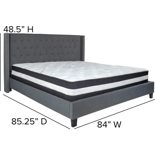 Centerline Dynamics Beds & Headboards Riverdale Tufted Upholstered Platform Bed, Dark Gray, Pocket Spring Mattress, King