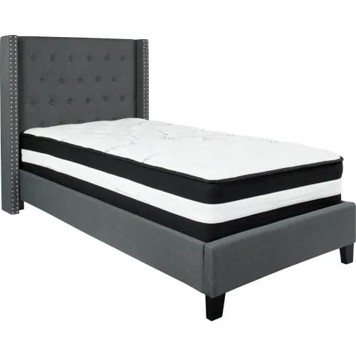 Centerline Dynamics Beds & Headboards Riverdale Tufted Upholstered Platform Bed, Dark Gray, Pocket Spring Mattress, Twin