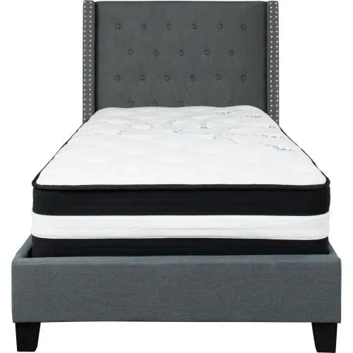 Centerline Dynamics Beds & Headboards Riverdale Tufted Upholstered Platform Bed, Dark Gray, Pocket Spring Mattress, Twin