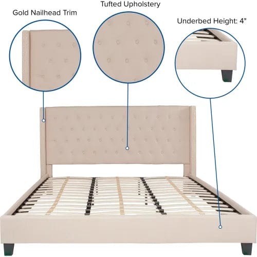 Centerline Dynamics Beds & Headboards Riverdale Tufted Upholstered Platform Bed in Beige, King Size