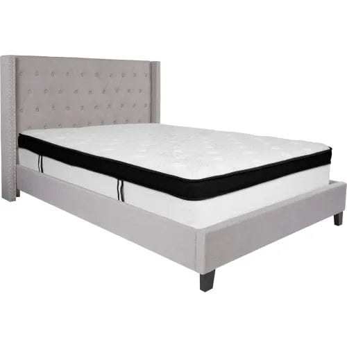 Centerline Dynamics Beds & Headboards Riverdale Tufted Upholstered Platform Bed, Light Gray, Memory Foam Mattress, Queen