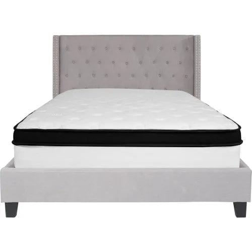 Centerline Dynamics Beds & Headboards Riverdale Tufted Upholstered Platform Bed, Light Gray, Memory Foam Mattress, Queen