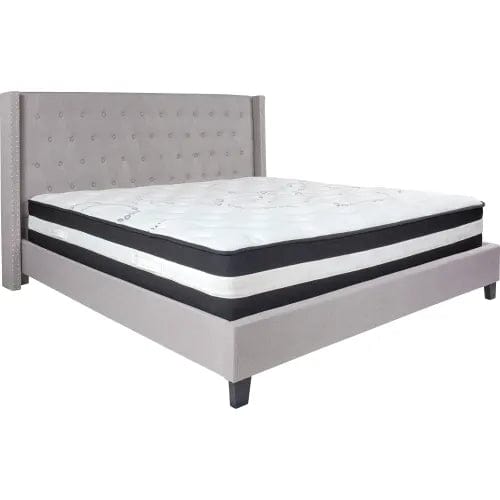 Centerline Dynamics Beds & Headboards Riverdale Tufted Upholstered Platform Bed, Light Gray, Pocket Spring Mattress, King