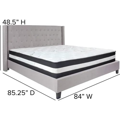 Centerline Dynamics Beds & Headboards Riverdale Tufted Upholstered Platform Bed, Light Gray, Pocket Spring Mattress, King