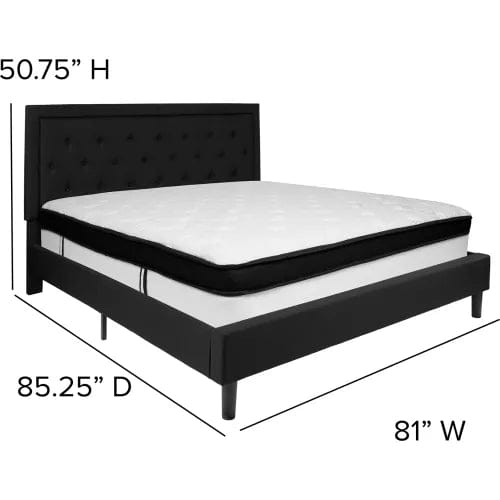 Centerline Dynamics Beds & Headboards Roxbury Tufted Upholstered Platform Bed, Black, With Memory Foam Mattress, King