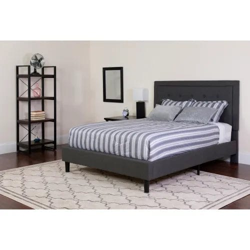 Centerline Dynamics Beds & Headboards Roxbury Tufted Upholstered Platform Bed, Dark Gray, With Memory Foam Mattress, Queen