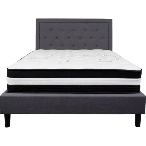 Centerline Dynamics Beds & Headboards Roxbury Tufted Upholstered Platform Bed, Dark Gray, With Memory Foam Mattress, Queen