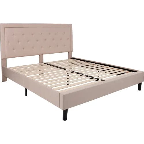 Centerline Dynamics Beds & Headboards Roxbury Tufted Upholstered Platform Bed in Beige, King Size