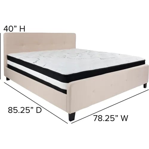 Centerline Dynamics Beds & Headboards Tribeca Tufted Upholstered Platform Bed, Beige, Pocket Spring Mattress, King