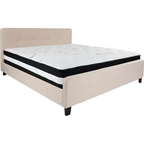 Centerline Dynamics Beds & Headboards Tribeca Tufted Upholstered Platform Bed, Beige, Pocket Spring Mattress, King