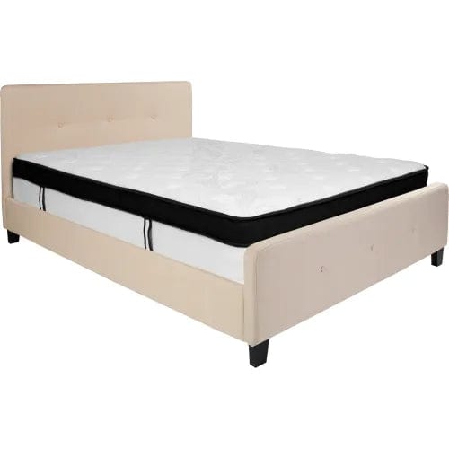 Centerline Dynamics Beds & Headboards Tribeca Tufted Upholstered Platform Bed, Beige, With Memory Foam Mattress, Queen