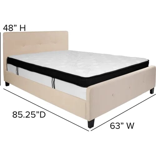 Centerline Dynamics Beds & Headboards Tribeca Tufted Upholstered Platform Bed, Beige, With Memory Foam Mattress, Queen