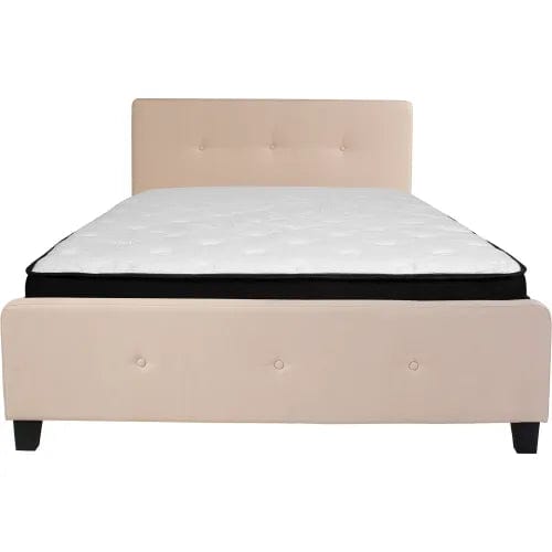 Centerline Dynamics Beds & Headboards Tribeca Tufted Upholstered Platform Bed, Beige, With Memory Foam Mattress, Queen