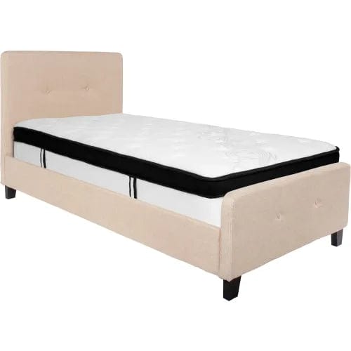 Centerline Dynamics Beds & Headboards Tribeca Tufted Upholstered Platform Bed, Beige, With Memory Foam Mattress, Twin