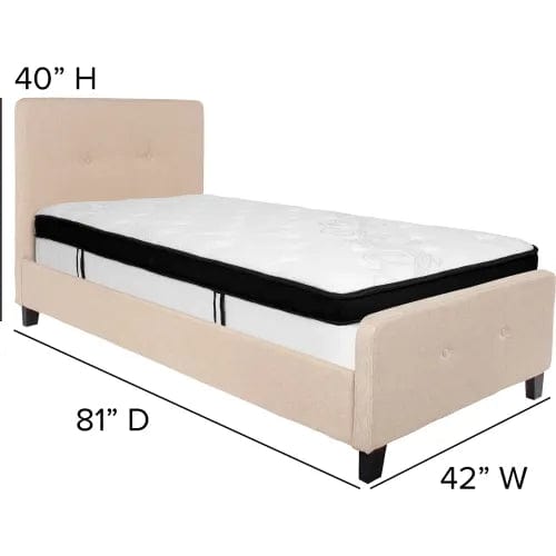 Centerline Dynamics Beds & Headboards Tribeca Tufted Upholstered Platform Bed, Beige, With Memory Foam Mattress, Twin