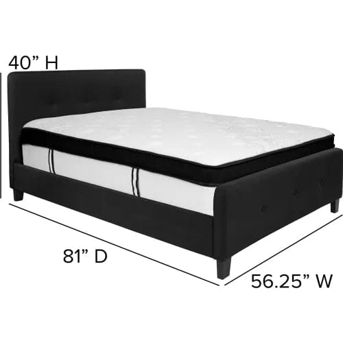 Centerline Dynamics Beds & Headboards Tribeca Tufted Upholstered Platform Bed, Black, With Memory Foam Mattress, Full