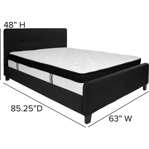 Centerline Dynamics Beds & Headboards Tribeca Tufted Upholstered Platform Bed, Black, With Memory Foam Mattress, Queen